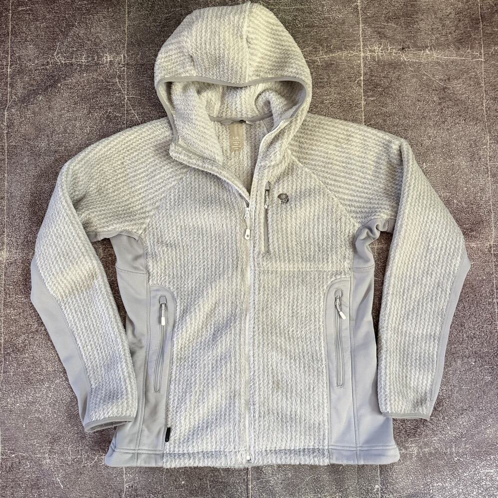 Women's Mountain Hardwear Monkey Pro Hooded Gray Striped Fleece Zip Jacket Sz L